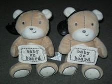 Mothercare Baby On Board Car Window Sucker Teddy Bear Soft Toys x 2.