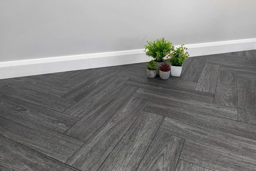 Dark grey herringbone wood - grey,