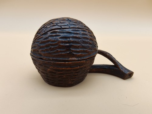 Antique walnut inkwell carved - antique,
