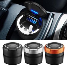 Car Ashtray Cigarette Butt Bucket For Auto Car Cup Holder W/Lid Blue Led Light