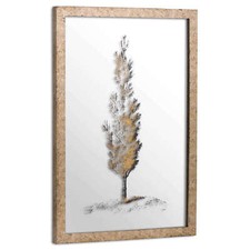 Large 60cm Metallic Mirrored Brass Pine Glass Wall Art Picture