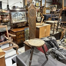 Antique Spinning Wheel Chair Hand Carved At The Studio Art & Antiquity Devon