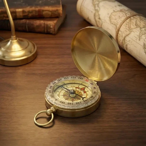 Brass pocket compass - brass, outdoor