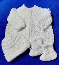 Hand knitted Baby Matinee coat, hat and bootees - Newborn/Reborn