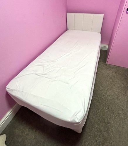 Single white upholstered bed - upholstered,