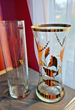 Vintage large glass vase, hand painted glass vase, 70s 80s + Clear Vase