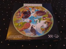 🧩 BIRDS OF LAKE FOREST & FIELD  500 pc CIRCULAR JIGSAW PUZZLE complete 