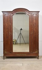 19th Century French Louis XVI Mahogany & Gilt Bronze Wardrobe | Bevelled Mirror