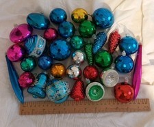 30 Retro Plastic Christmas Tree Baubles Bright Colours Various Shapes