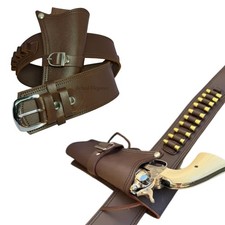 Cowboy Gun Holster Belt Brown Genuine Leather Pistol & Revolver Gun Ammo Belt