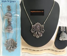 ASIAN Indian Silver colour Oxidised Ethnic Modern Costume Jewellery Necklace