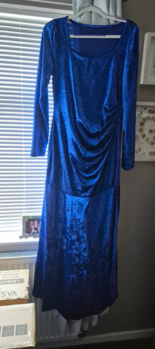 Women blue velvet - blue, v-neck