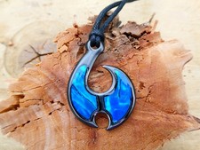 New Zealand Abalone Paua Shell Maori Koru Pendant 18"/46cm Black Cord Necklace