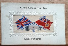 WW1, Embroidered silk Postcard  - R.M.S. Tunisian.