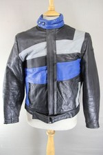 BLACK, BLUE & GREY KETT COWHIDE LEATHER BIKER JACKET 40 INCH CHEST
