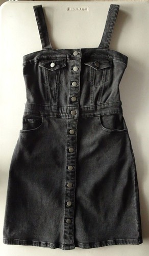 Black denim button mini - button, up