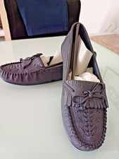 New With Tags Damart Real Leather 7-7.5 UK Dark Blue Ladies Flat Shoes Loafers