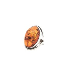 Sterling Silver Baltic Amber Solitaire Ring UK O 7.2 grams