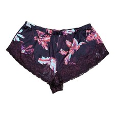 La Senza Shorts Womens Extra Large Purple Floral Lace Trim Satin Sleepwear PJ