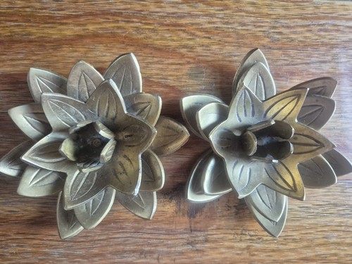 Pair vintage heavy brass lotus - brass,