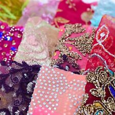Sheer Embellished Sari Scraps 25 Pieces | Sparkly Tulle, Voile & Chiffon Fabrics