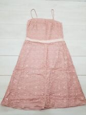 RONIT ZILKHA Silk A-Line Midi Dress Size 14 Pink Lined Zip Strappy Occasion