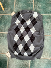 Hippo mens XXL sleeveless jumper vest woollen grey diamond pattern vgc