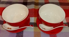Chinese soup bowl, saucer and spoon set in presentation box