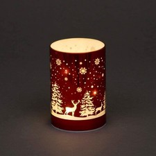 13cm Christmas Table Decoration Xmas Lamp LED Vase Forest Scene Red Cylinder  