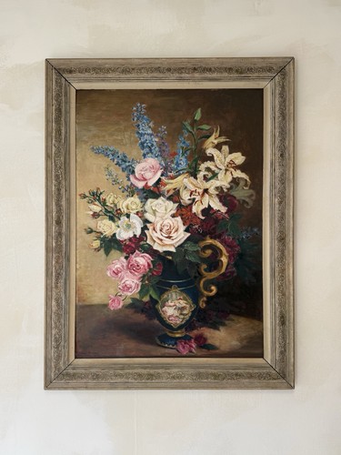 Antique british floral oil - antique, on