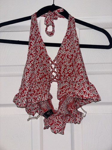 Windsor red floral halter - floral, crop