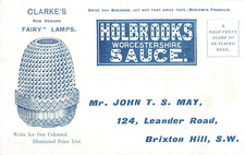 POSTCARD ADVERT  HOLBROOK'S  WORCESTERSHIRE SAUCE  CLARKE'S FAIRY LAMPS