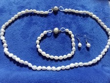 Freshwater White Pearl Necklace (22") Bracelet (7.5") & Earrings Set