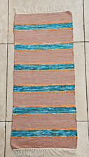 Vintage Scandinavian dusky pink woven rag rug