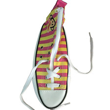 Paul Frank Boot Pencil Case Yellow Pink Striped with Laces Fun Stationery
