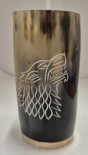 Buffalo horn mug with viking - horn,