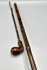 Antique Victorian Gadget Walking Stick Briar Root Bamboo Cane Hidden Pipe