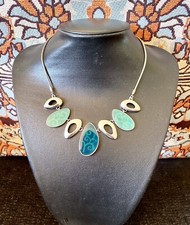 Aqua Art Glass And Silver Toned Neck Lace Annanova Pre-Owned￼￼￼