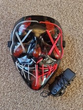 Halloween Purge LED Neon Scary Mask Wire Light Up Stitches Costume Party MASK