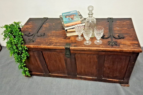 Metal bound chest storage box - metal,