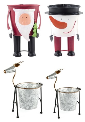 Metal tin christmas plant pots - tin,