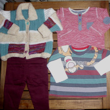 Baby Boy 3-6 mths. Gorgeous patchwork cardigan, burgundy jeans & 2 T's