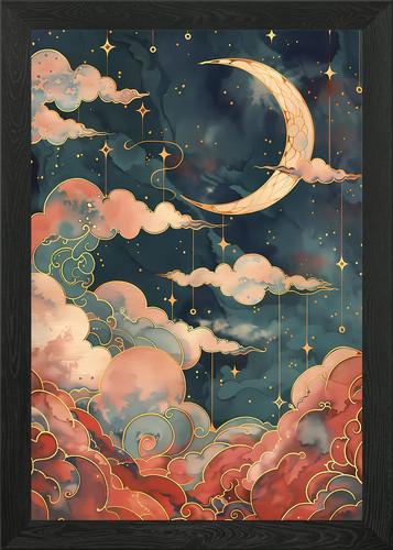 Dreamy moon art nouveau framed - dreamy,
