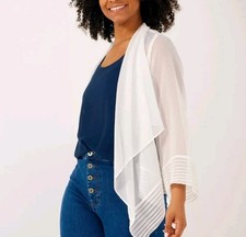 Marla Wynne Layers Chiffon Pintuck Detail Waterfall Cardigan, Cloud, Size XS