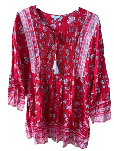 Monsoon red printed tunic top - monsoon,