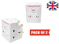 3 Way Switch Surge Protected Adaptor With Fused 13A UK Three Way 250V(Pack of 2)