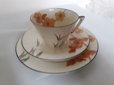 2 x Burleigh Ware Zenith shape Art Deco china tea trio's - floral pattern VGC