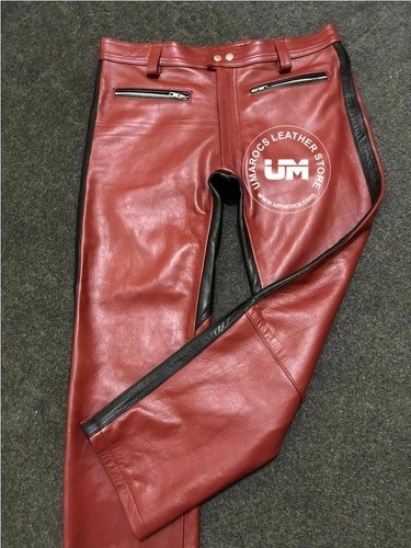 Mens maroon leather pants - mens,