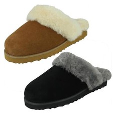 Ladies Spot On Suede Leather Slip On Mules Slippers X2R125