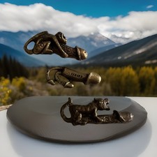 Unusual Group of Three Wearable Brass Phallic Figures Including Monkey and Tiger